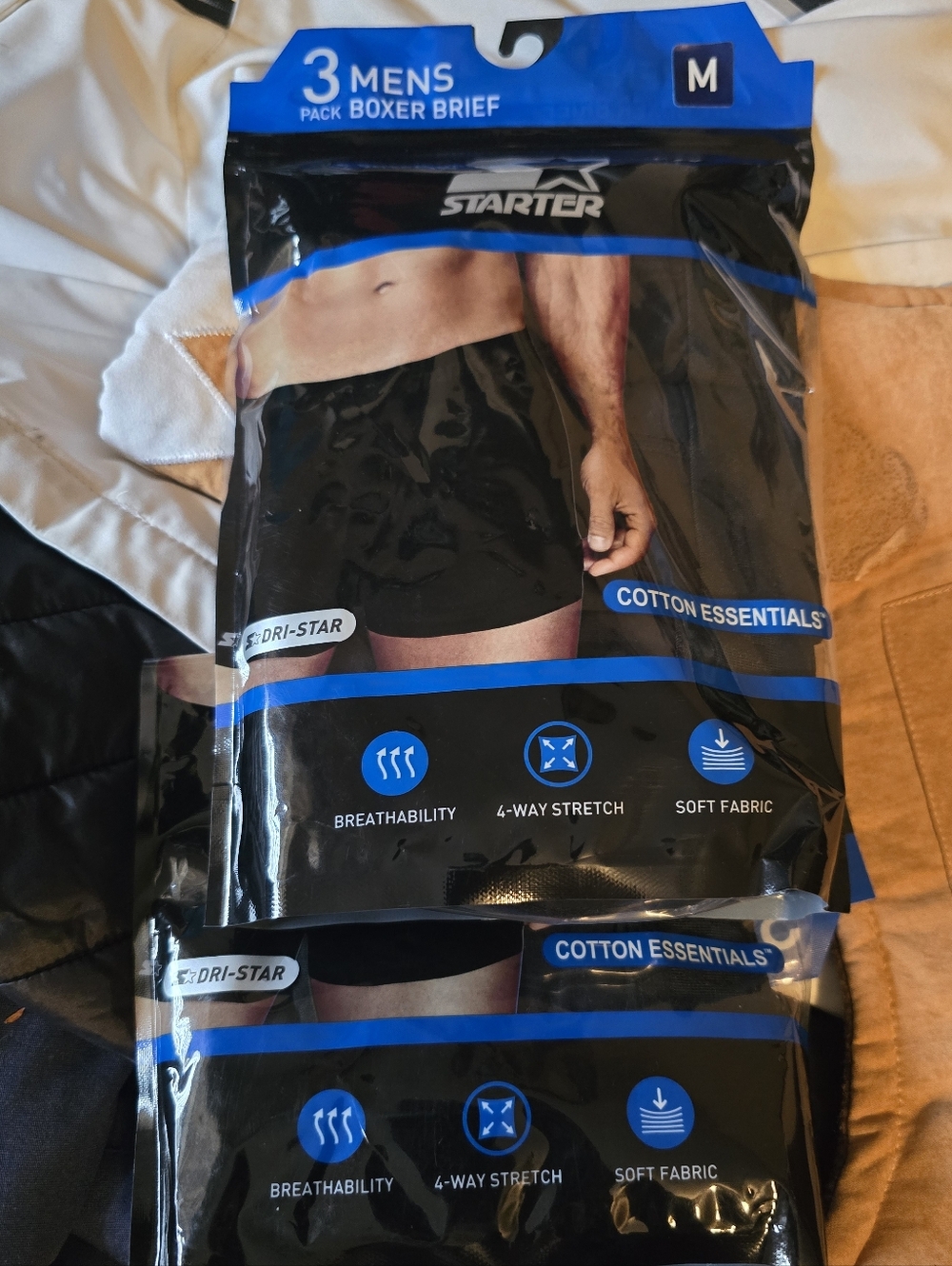 STARTER Men's Black Boxer Briefs Pack - Black Total Of 4 Boxers Medium